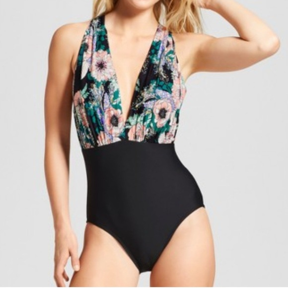 🌻 Sea Angel Floral Plunge Swimsuit size Large Beach Pool Vacation Sexy - Picture 1 of 11
